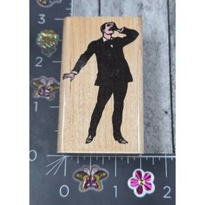 Inkadinkado Man Hand Over Eyes Distress 376 Rubber Stamp Wood #Q56